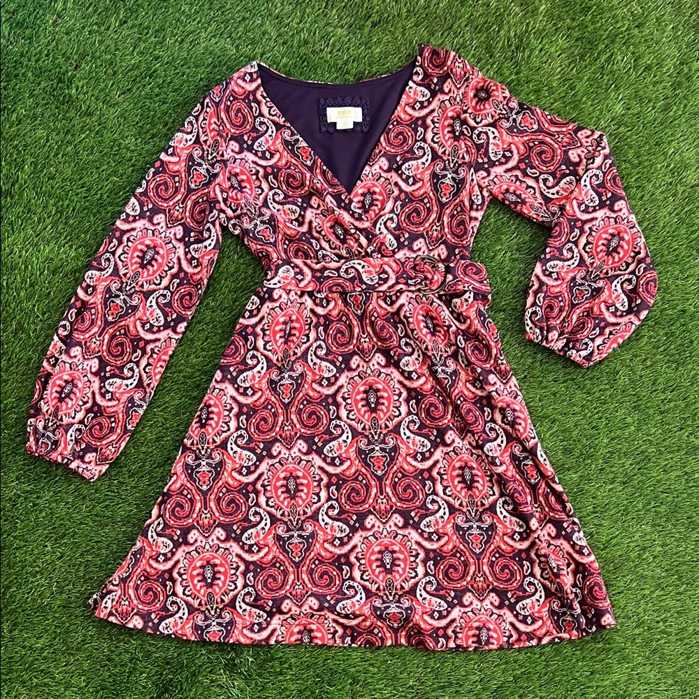 Anthropologie Maeve Paisley Long Sleeve V-Neck Dress Size SP